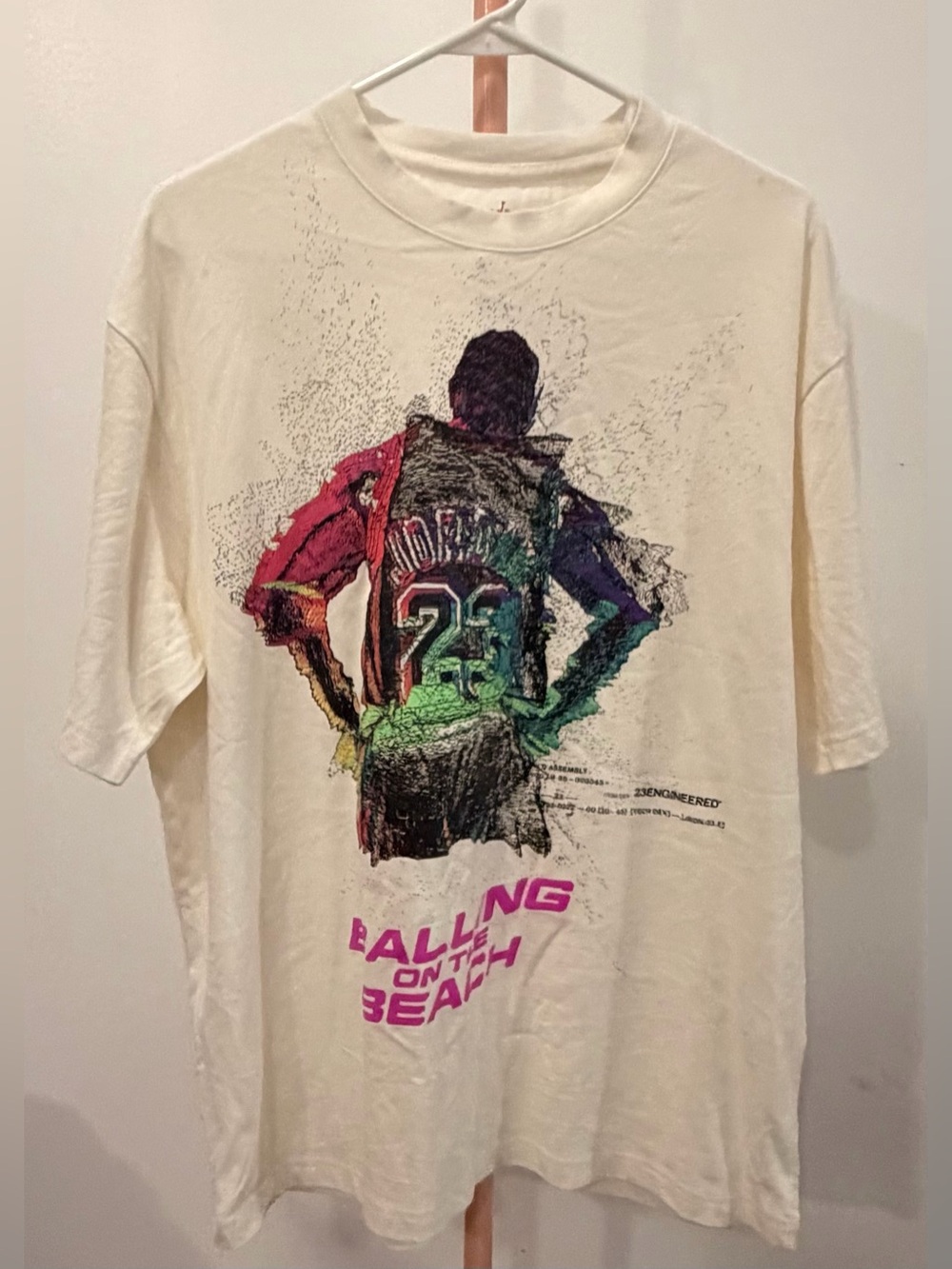 Jordan Cream Short Sleeve Tee with Multicolor Basketball Graphic